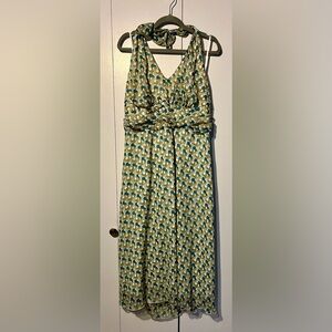 I.N. Studio Woman Green Cream Blue Brown Martini Olive Retro Halter Dress 22W